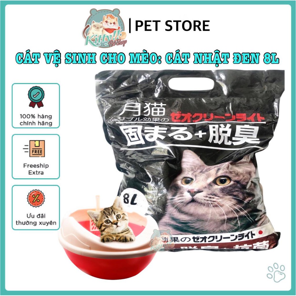 Cát Nhật đen 8L, cát vệ sinh dành cho mèo, vón tốt khử mùi cao, cát Nhật Moon Cat 8L - Kitty Pet Shop BMT