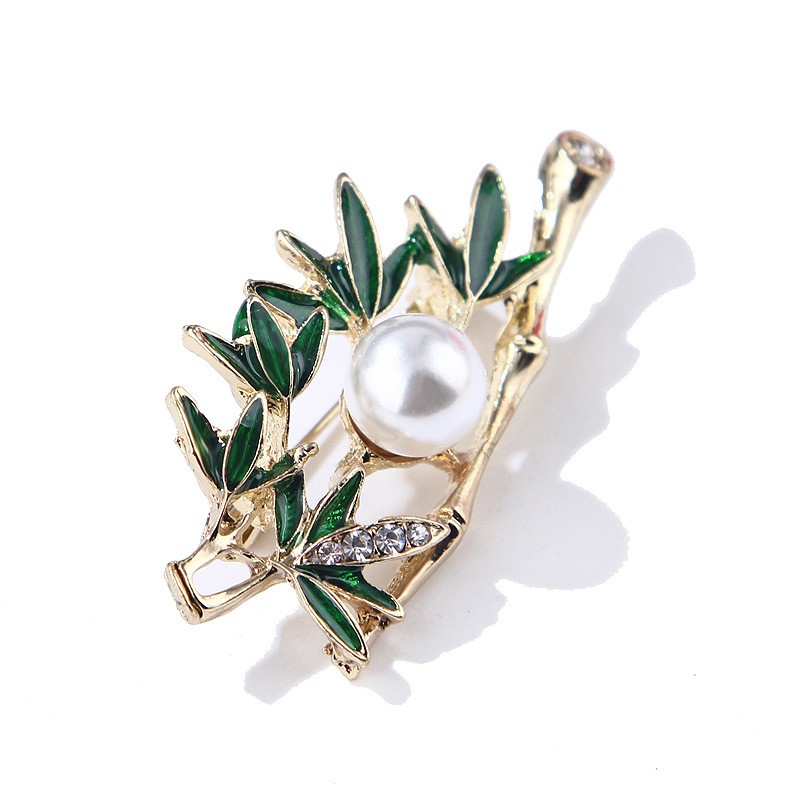 Cài áo tre xanh đính ngọc thời trang Vintage GC167