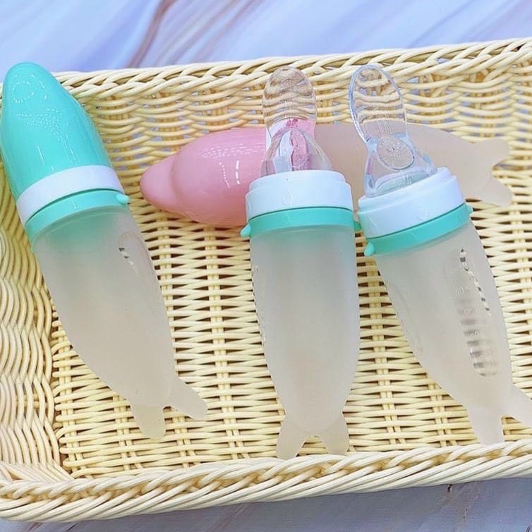 Bình thìa ăn dặm silicone siêu mềm 50ml (1 núm thìa 1 núm nhai ăn dặm hỗ trợ bé ăn dặm hiệu quả)