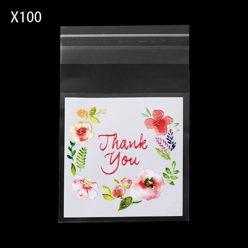 Set 100 Túi Nhựa Đựng Bánh Kẹo In Chữ Thank You Có 4 Kích Cỡ