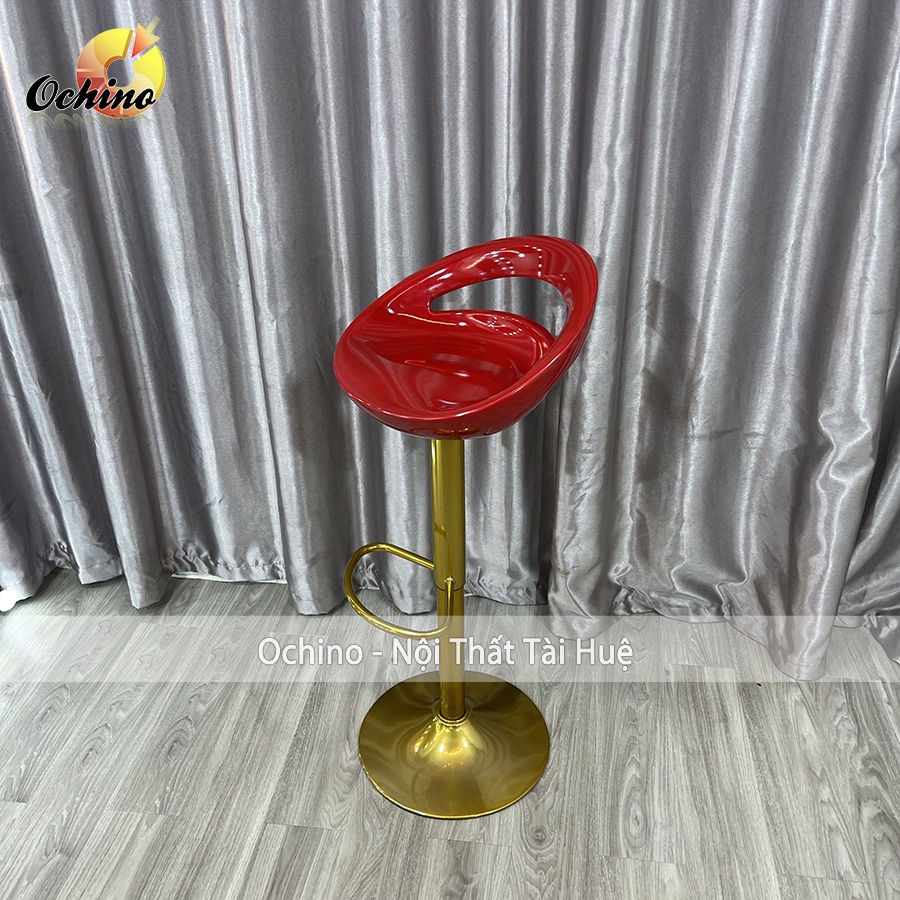 Ghế Quầy Lễ Tân, Ghế Quầy Bar Mẫu NHỰA KHOÉT LỖ Chân Vàng K1 Tĩnh Điện Điều Chỉnh Độ Cao 60/80 Phong Cách Hi