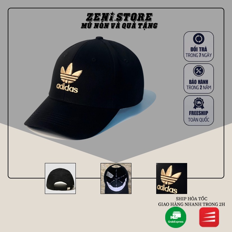 Mũ lưỡi trai, Nón kết xuất khẩu Zeni Store Adi.das đen logo vàng thêu chữ nổi Siêu HOT Freeship, Full Hộp