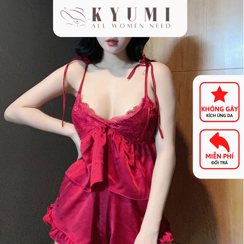 Đồ ngủ sexy đồ ngủ 2 dây cột vai phối ren KYUMI OFFICIAL, chất liệu lụa satin mềm mại freesize 40-60kg tùy chiều cao 030 | BigBuy360 - bigbuy360.vn