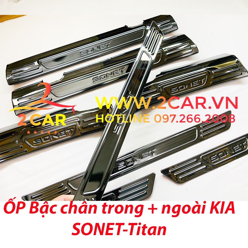 Ốp bậc cửa , nẹp bước chân trong, ngoài xe Kia SONET 2021-2022, Hàng Titan cao cấp