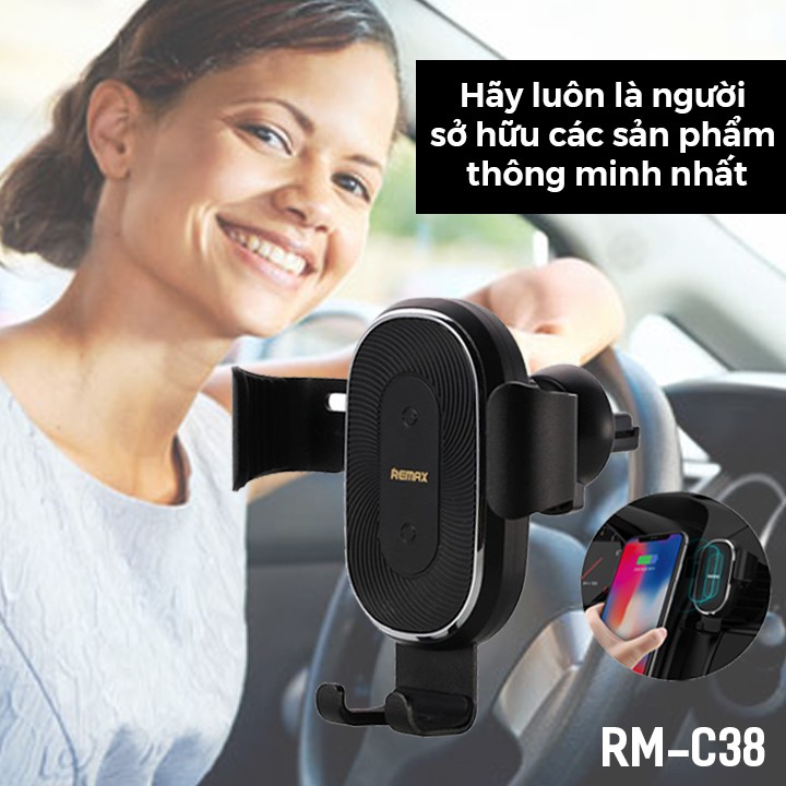 [Mã SKAMPUSHA7 giảm 8% đơn 250k]Giá đỡ điện thoại tích hợp sạc không dây cho xe hơi Remax RM-C38