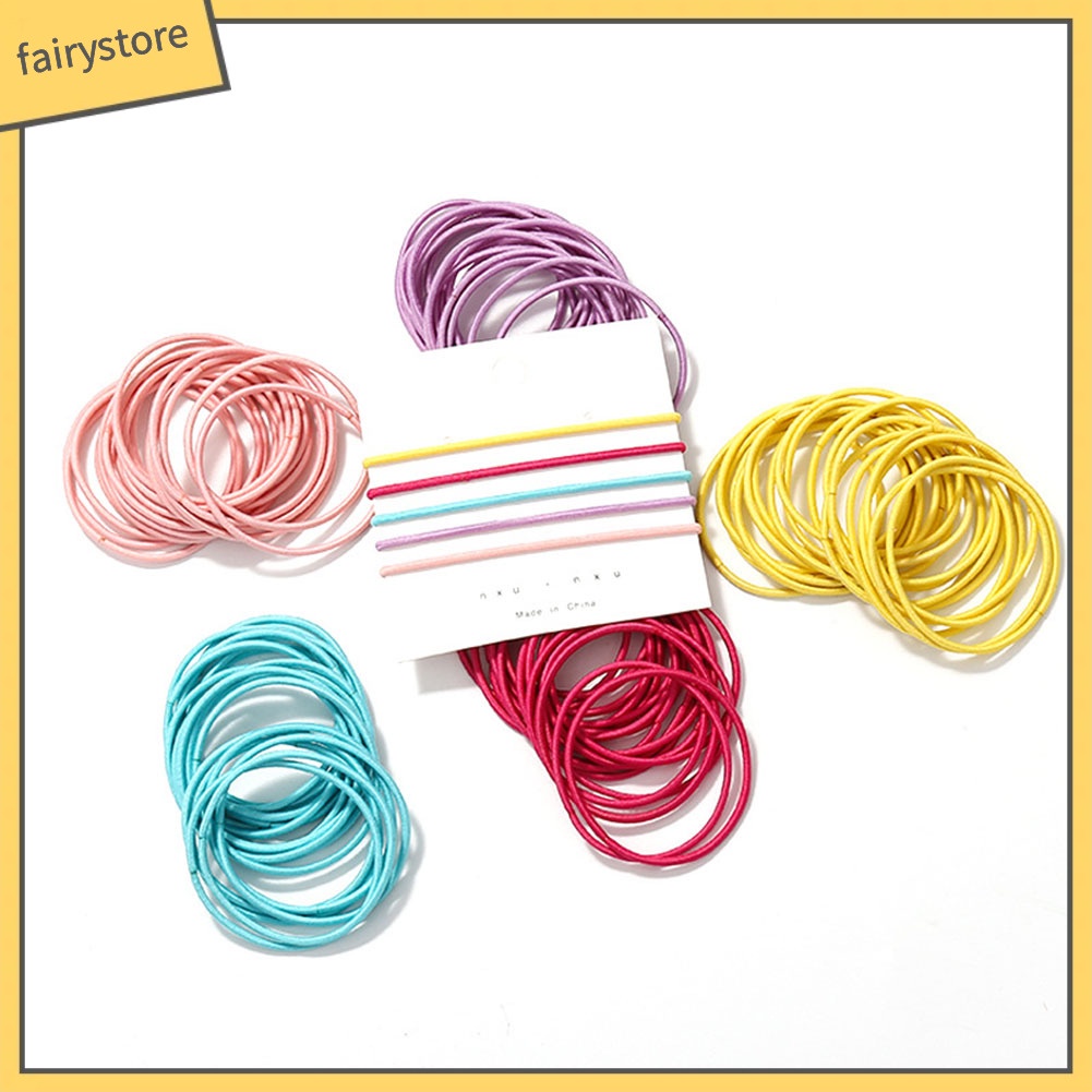 Set 100 Dây Buộc Tóc Co Giãn Màu Trơn Tiện Dụng Cho Nữ