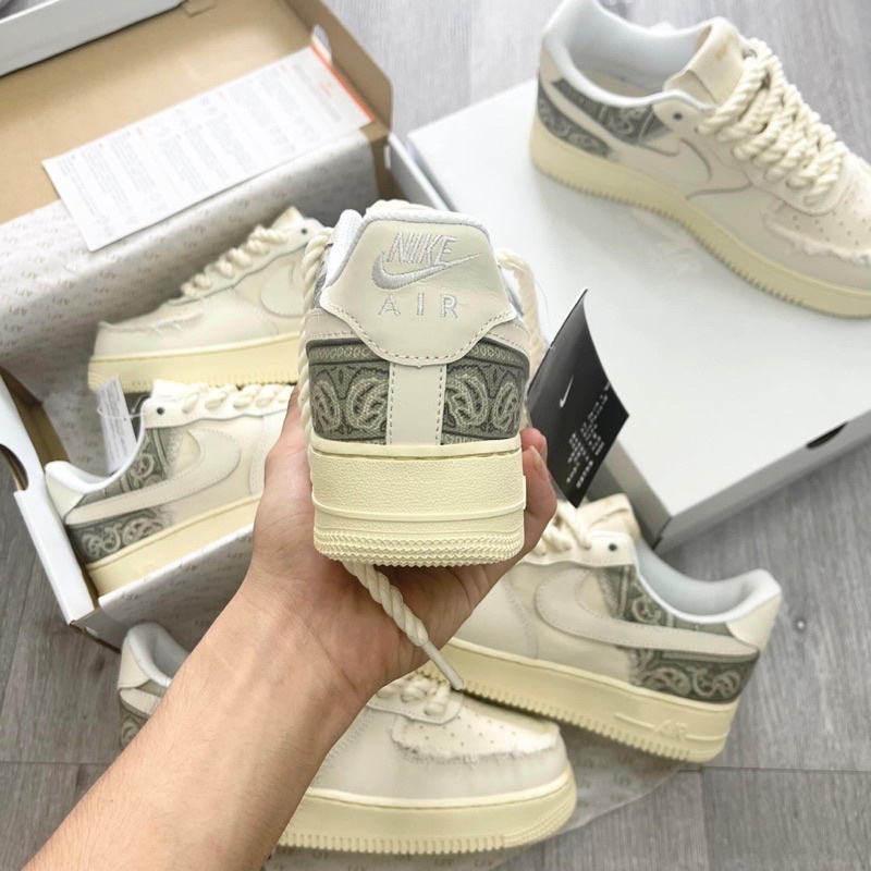 Giày thể thao AF1 dây thừng họa tiết Paisley màu kem, Giày sneaker thổ cẩm dây thừng  nam nữ full bill box đi siêu êm | BigBuy360 - bigbuy360.vn