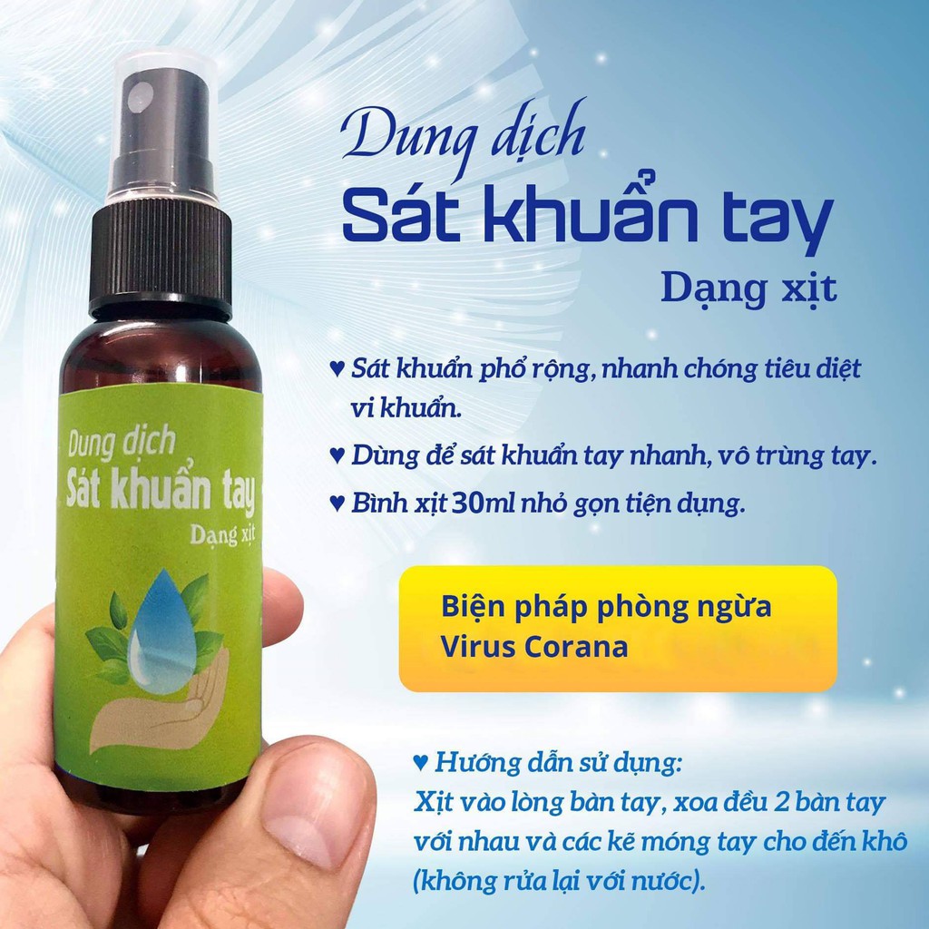 Nước rửa tay khô sát khuẩn, dung dịch sát khuẩn tay (Dạng xịt - 30ml)