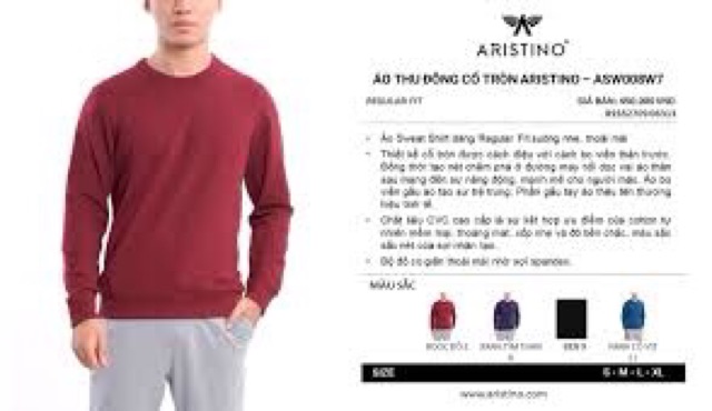 Áo thu đông Aristino ASW008W7 chất siêu mềm mịn bo gấu khoẻ khoắn