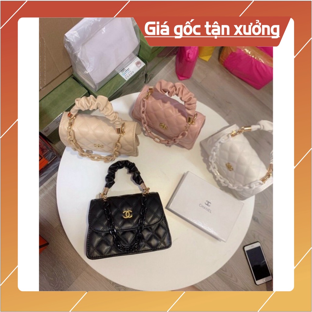 Túi xách tay cho nữ, quai xếp ly có dây xích