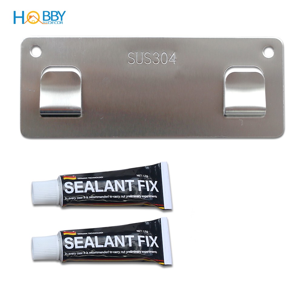 Miếng dán Inox 304 cho dòng kệ rổ nhà bếp HOBBY kèm keo dán Sealant Fix 6g - Bộ Pass Inox dán tường - 2 size tùy chọn