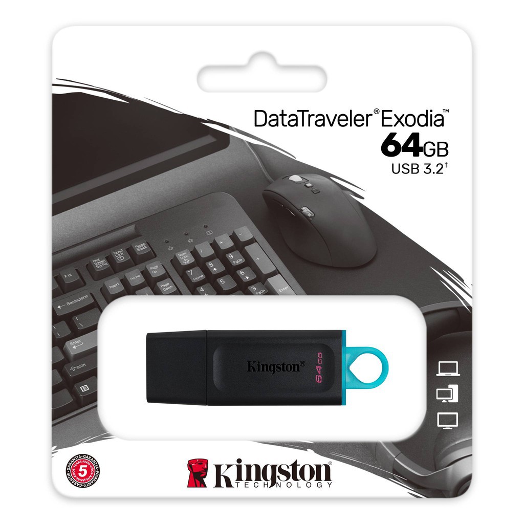 USB 3.2 Kingston DataTraveler Exodia DTX 64Gb DTX/64GB thời trang với nắp bảo vệ và móc khóa màu sắc