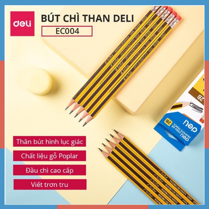 Bút Chì gỗ Deli 2B thân tam giác, thân lục giác nhiều màu sắc bắt mắt