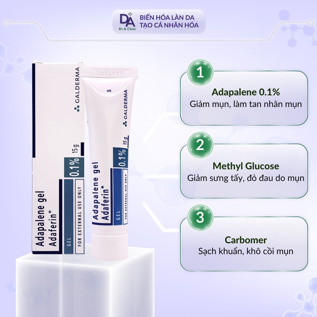 Adapalene Gel 0.1% Adaferin Chính Hãng Dr.A, trợ thủ dẹp mụn tuyệt đỉnh cho bạn nâng cấp bản thân