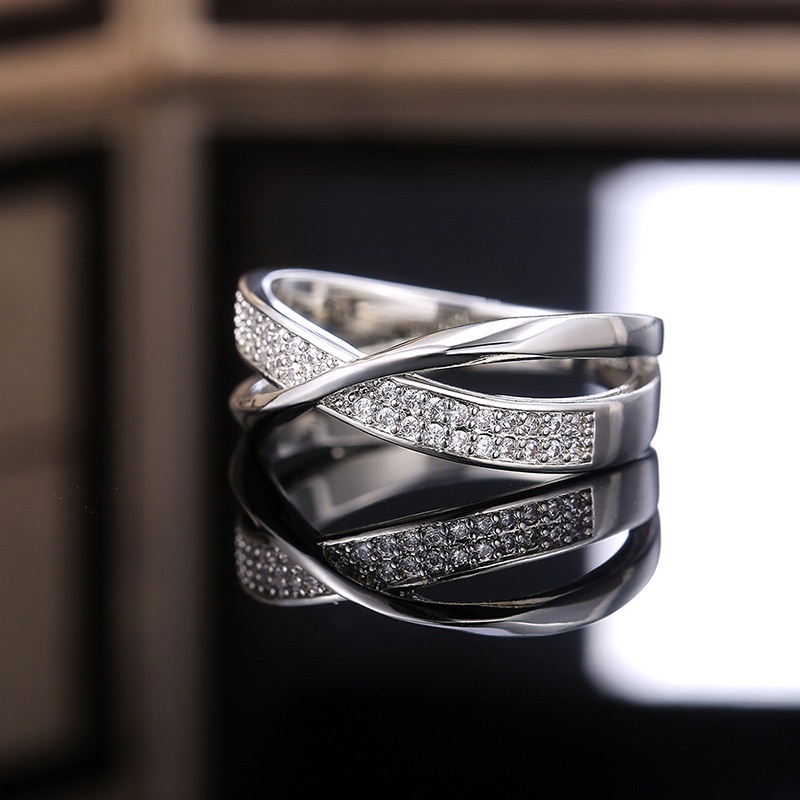 Nhẫn 345 bằng đồng thép không gỉ hình thánh giá đính đá zircon 2 màu thiết kế sang trọng cao cấp làm quà tặng cho nữ