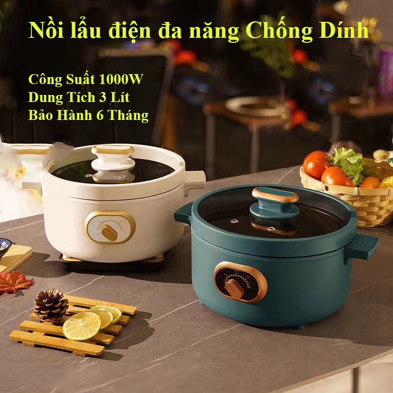 Nồi lẩu điện Cao Cấp Dung Tích 3 Lít,Nồi điện đa năng Chống Dính Chính Hãng Công Suất 1000W  Bảo Hành 12 tháng