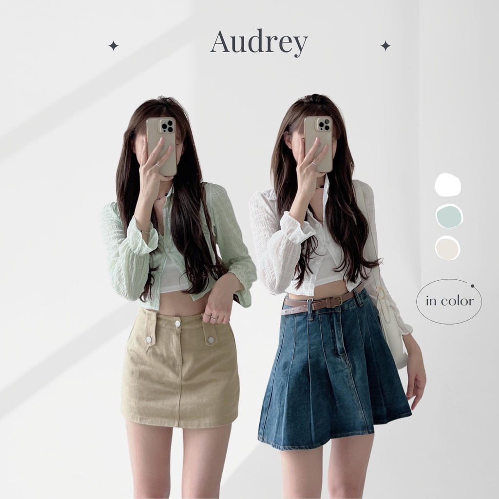A819 Áo sơ mi tơ dài tay bo chun co giãn croptop lưng buộc nơ kèm áo quây AUDREY