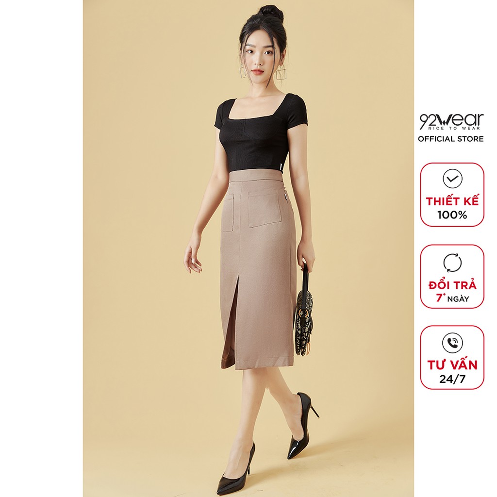 Áo phông nữ croptop ngắn tay 92WEAR chất thun tăm co giãn, thiết kế trẻ trung ATA2059