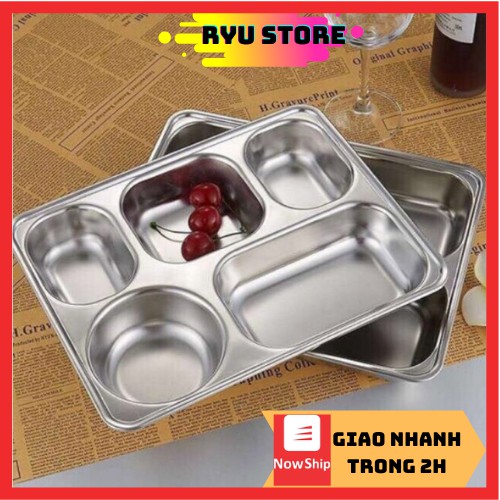 Khay cơm inox ❤️𝑭𝑹𝑬𝑬𝑺𝑯𝑰𝑷❤️Khay cơm sâu lòng 5 ngăn