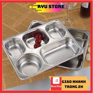 Khay cơm inox ❤️𝑭𝑹𝑬𝑬𝑺𝑯𝑰𝑷❤️Khay cơm sâu lòng 5 ngăn