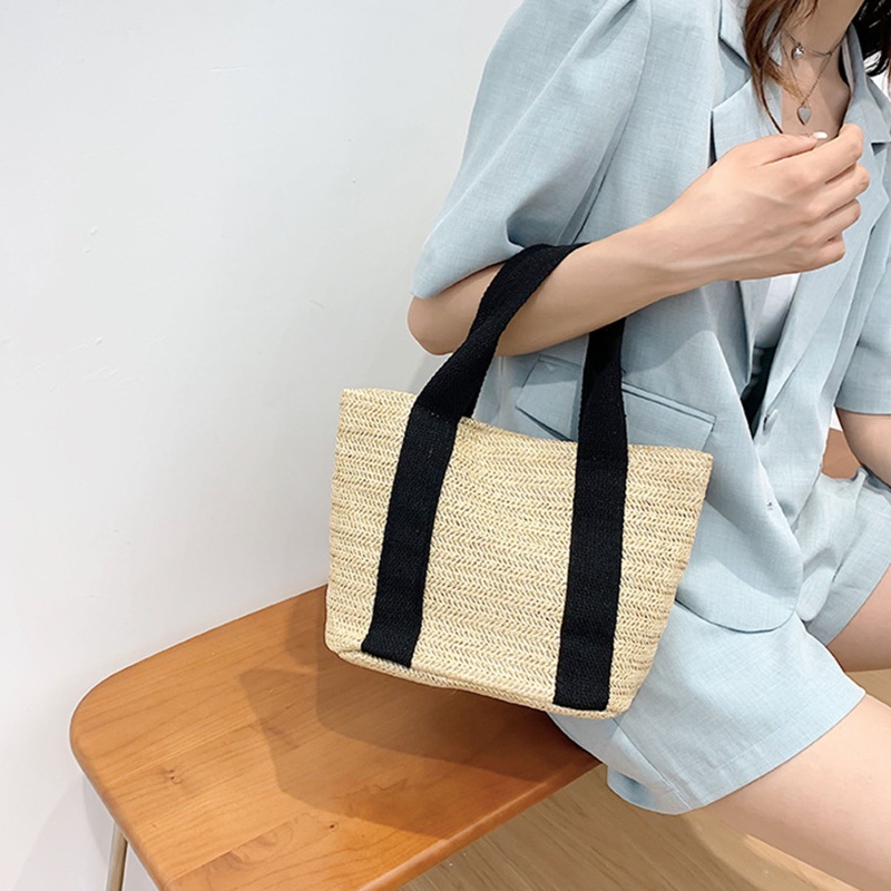 Túi Xách Đan Rơm Thủ Công Màu Trơn Cho Các Hoạt Động Ngoài Trời