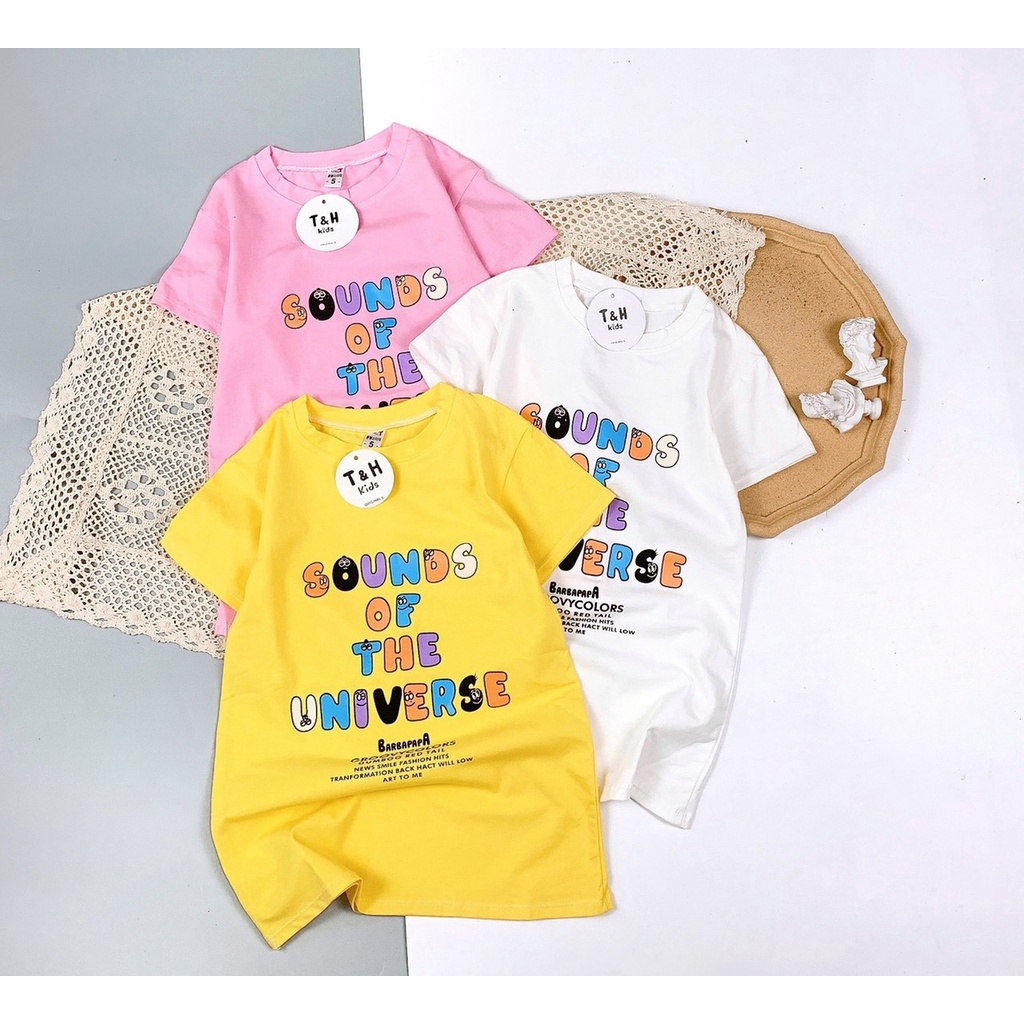 Áo phông dáng thụng - Áo váy trẻ em, đầm suông thun cotton in chữ cho bé gái từ 8 đến 20 kg, SUN KIDS