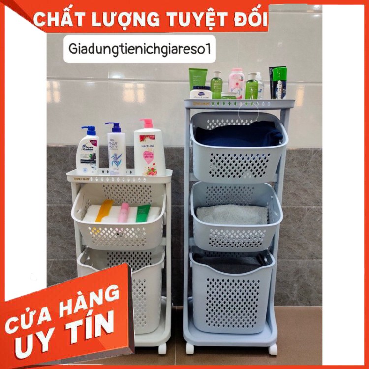 [Hàng chính hãng] Kệ nhựa plastic cao cấp 3 tầng đa năng có bánh xe đựng đồ cho bé, đồ nhà tắm, đồ máy giặt