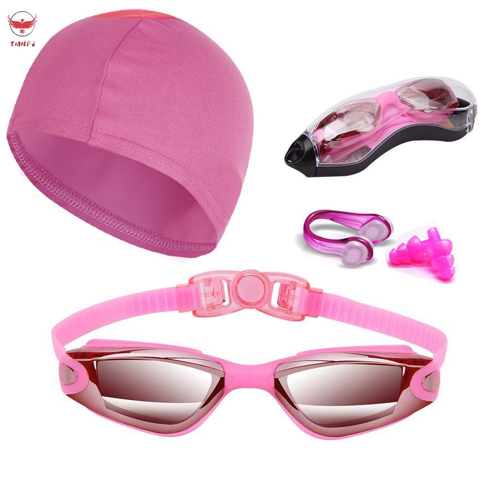 Kính Bơi Chống Sương Mù + Mũ Bơi + Kẹp Mũi + Nút Bịt Tai Chất Lượng Cao Cho Nam Và Nữ