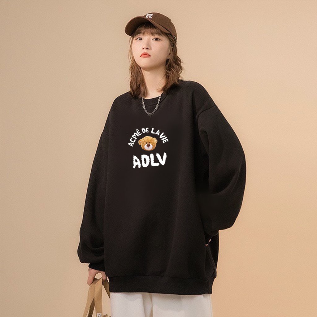Áo hoodie ADLV gấu in 2 mặt, Áo Sweater đen trắng mẫu siêu hot năm nay