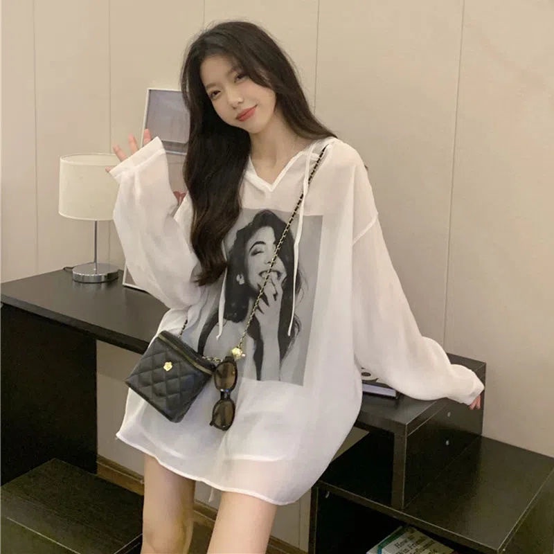 Jiashucheng Áo Khoác Chống Nắng Tay Dài Có Nón Thoáng Khí In Họa Tiết Retro Mỹ Hàng Mới 2023 Dành Cho Bạn Nữ