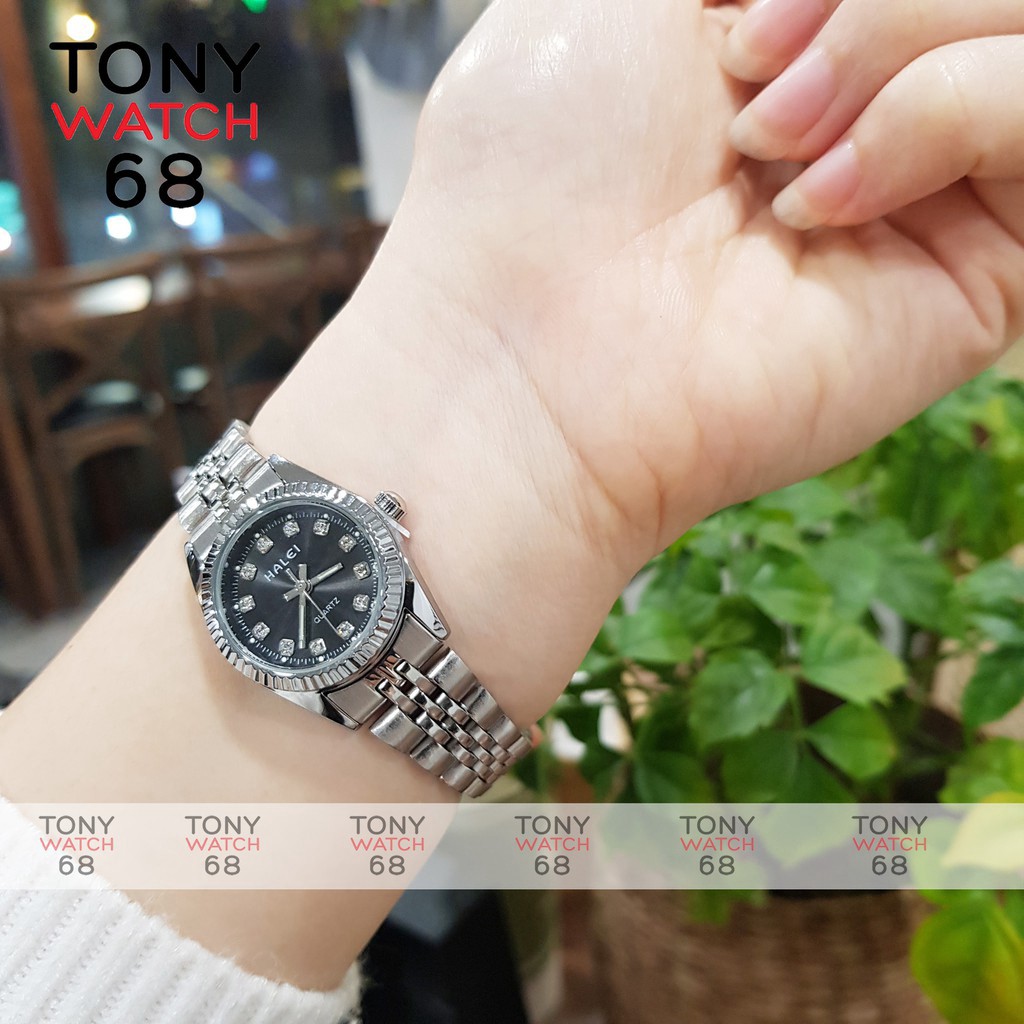 HÀNG CAO CẤP -  Cặp đồng hồ đôi Halei dây kim loại màu trắng mặt đen chống nước chống xước tuyệt đối 3atm Tony Watch 68 
