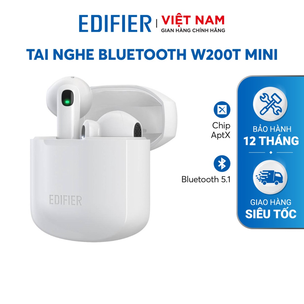 Tai nghe Bluetooth 5.1 EDIFIER W200T Mini Chip Qualcomm aptX Khử ồn cVc 8.0 Thời lượng pin 22 giờ Chống nước, bụi IP54