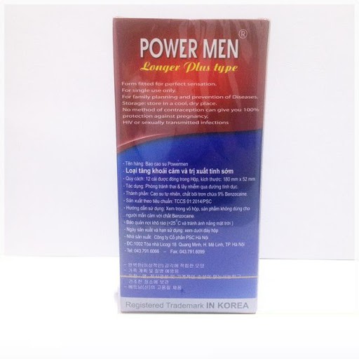 Bao cao su Powermen Longer Plus New chống xuất tinh sớm Hộp 12 chiếc