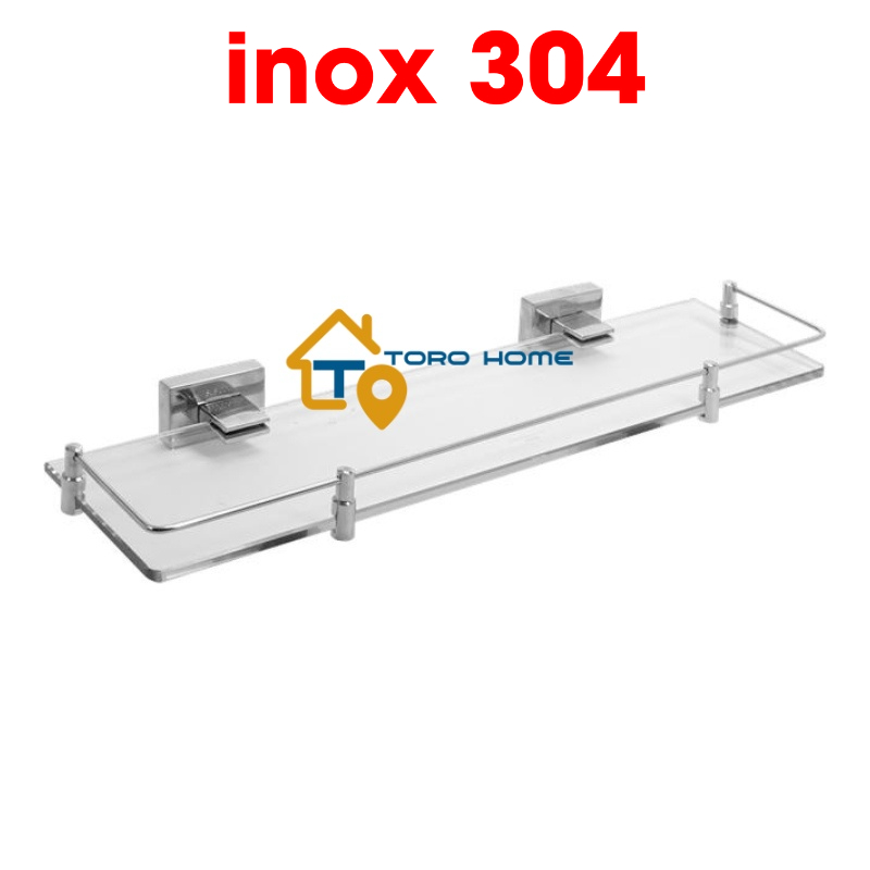 Kệ kính cường lực inox 304 KT-03 Toro Home, kệ gương phòng tắm cao cấp, Cam kết inox chuẩn 304