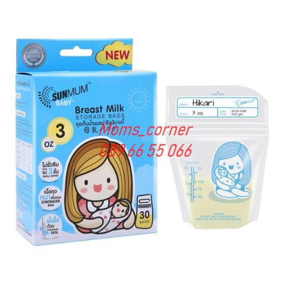 [Mua từ 12 hộp giá 36k] Hộp 30 túi trữ sữa Sunmum 100ml màu xanh