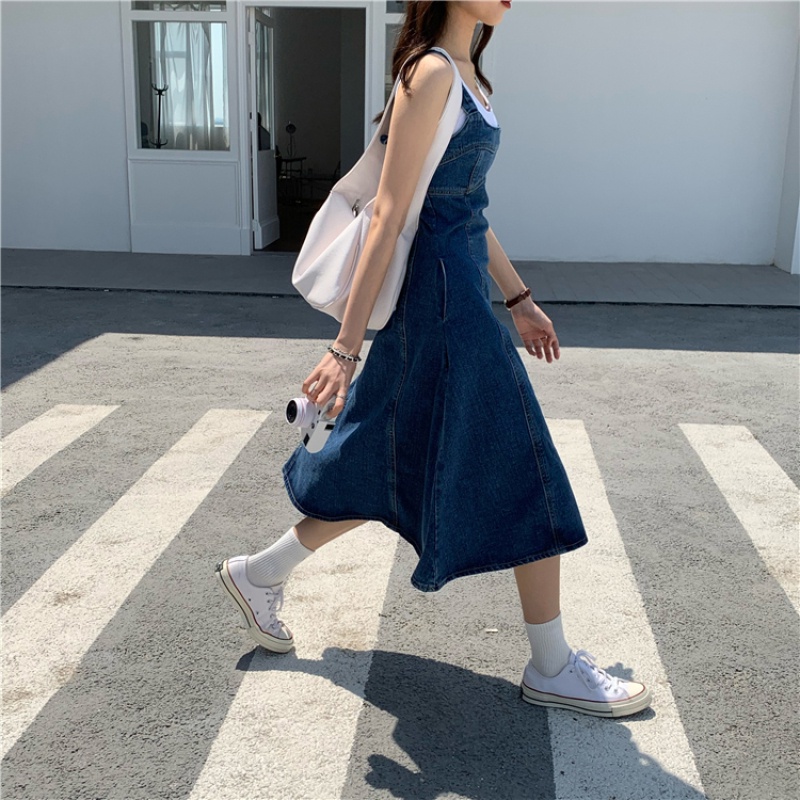 Đầm Maxi Denim Không Tay Lưng Cao Thời Trang Mùa Hè Dành Cho Nữ