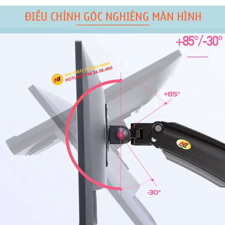 [Phiên Bản 2021] Giá Treo Hai Màn Hình NB F195A 22 - 32 Inch - Tay Treo Màn Hình Kép Gắn Bàn Đa Năng