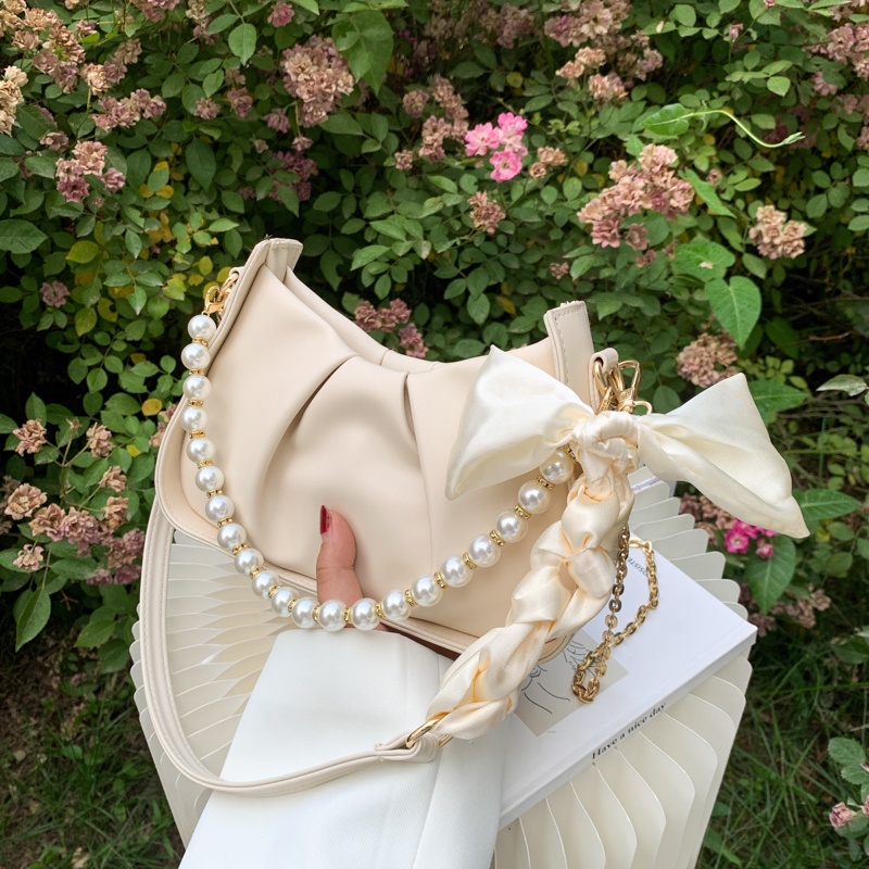 Túi Xách Nữ Linh Store Túi Đeo Chéo Phụ Kiện Hạt Trai Thắt Nơ Quai Xoắn Siêu Hot