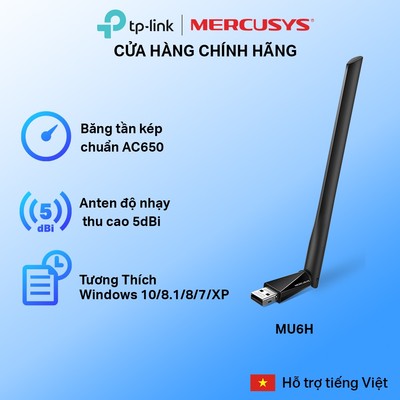 [Hỏa Tốc] Bộ Chuyển Đổi USB Wifi Mercusys MU6H Băng Tần Kép Độ Lợi Cao AC 650Mbps