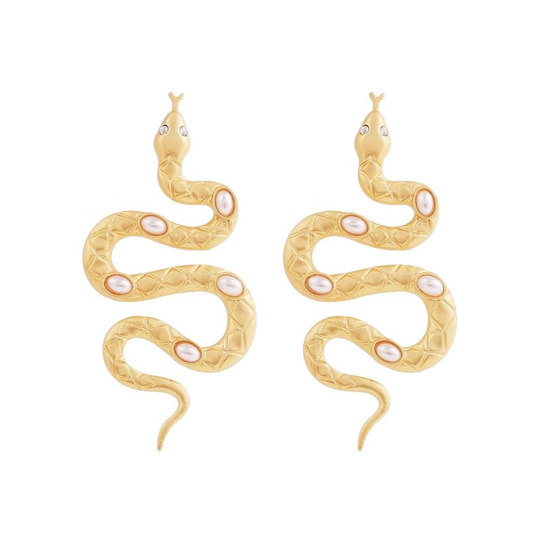 Khuyên tai hình rắn mạ bạc đính đá và ngọc trai