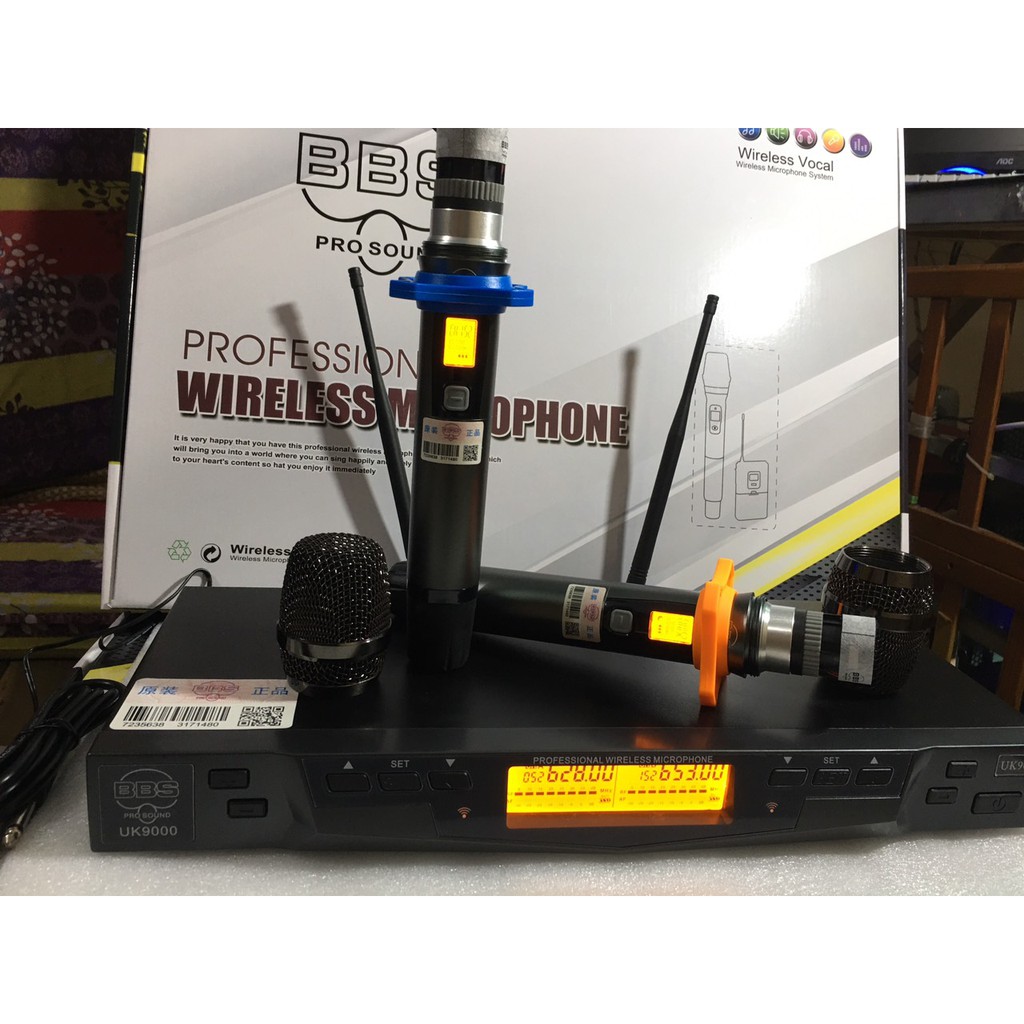 micro không dây cao cấp BBS - UK9000 , hát nhẹ , âm chuẩn , chống hú , hít mic , cảm biến gia tốc , mic tự ngắt