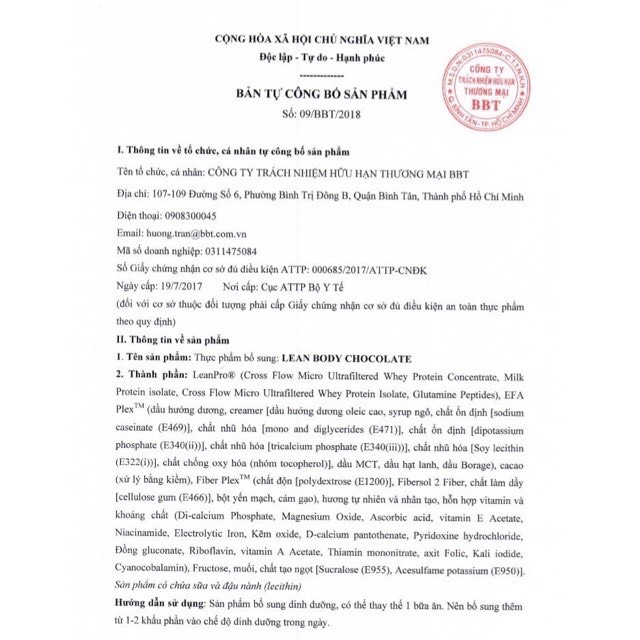 LEAN BODY  THỰC PHẨM THAY THẾ BỮA ĂN HOÀN CHÌNH  - MEAL REPLACEMENT