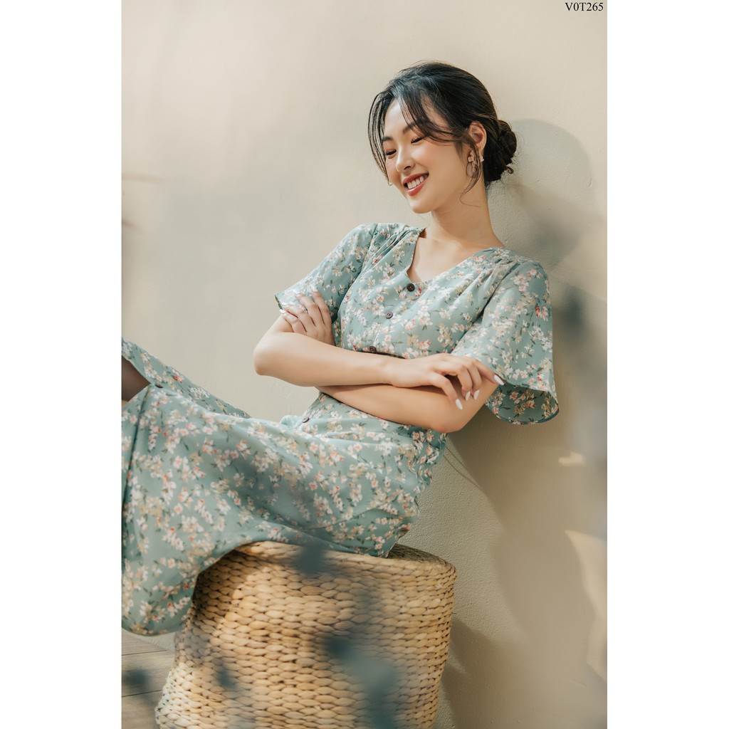 TIIN STORE Váy hoa nhí cổ V khuy trước by Tiin | BigBuy360 - bigbuy360.vn