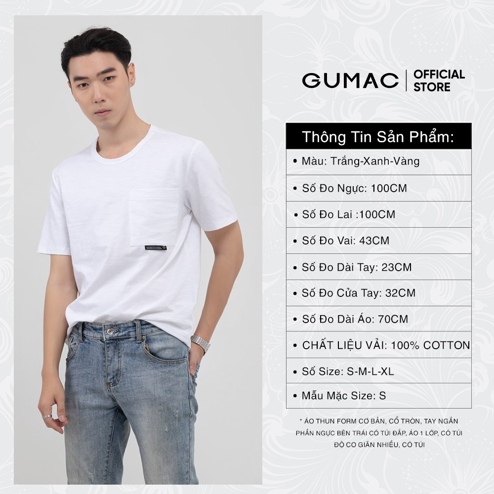[Mã WABRG208 giảm 10% tối đa 50k đơn từ 250k] Áo thun nam phối túi ngực GUMAC đủ màu, đủ size, trẻ trung ATNB1182 | BigBuy360 - bigbuy360.vn