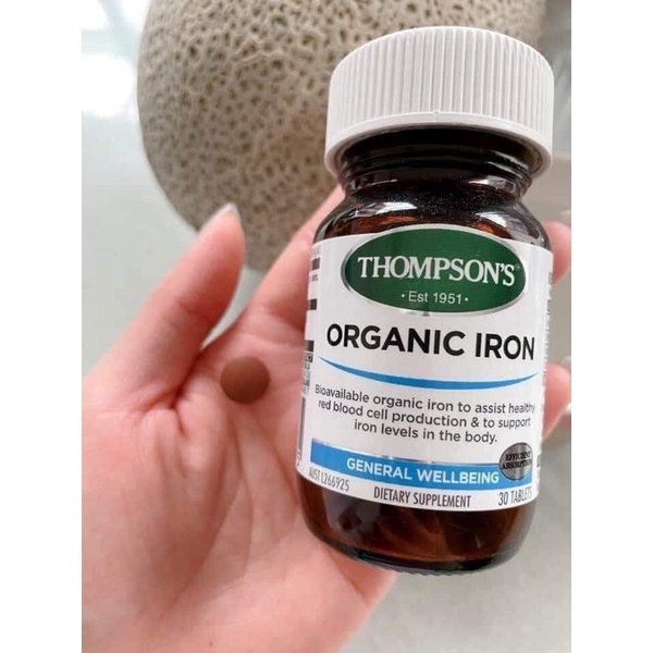 VIÊN SẮT HỮU CƠ THOMPSON'S ORGANIC 30 viên, ĐỦ BILL