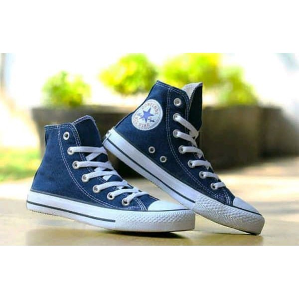 Giày Converse Vải Canvas Cổ Cao Màu Xanh Navy Kiểu Cổ Điển Cá Tính