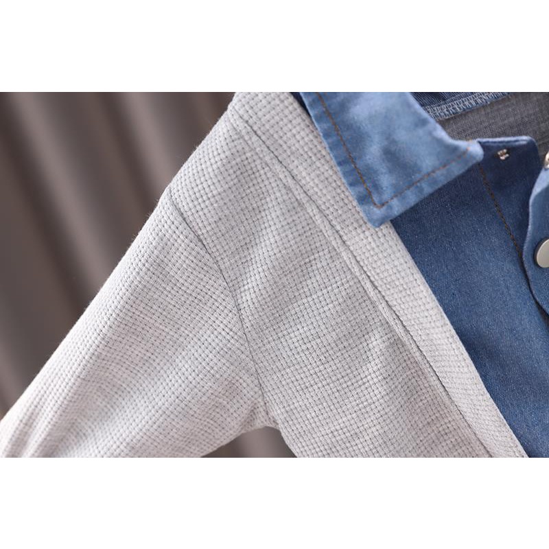 Áo Khoác Denim Giả 2 Mảnh Dáng Rộng Thời Trang Hàn Quốc Cho Bé Trai