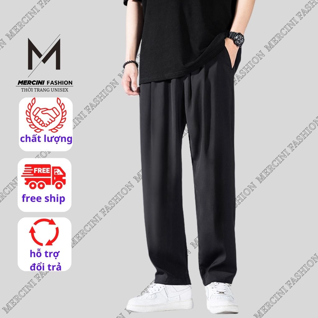 Quần suông MERCINI quần suông ống rộng cạp chun màu đen UNISEX phù hợp cả nam và nữ QD29