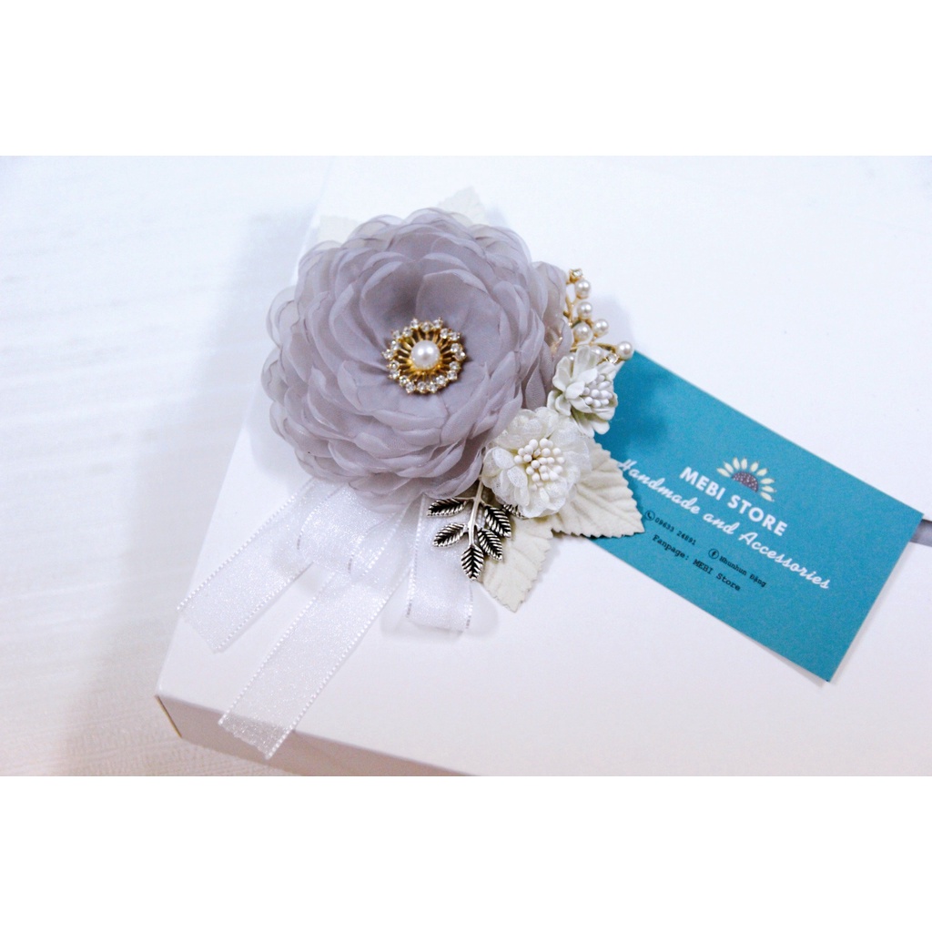 Phụ kiện thời trang hoa cài áo MEBI Handmade mẫu hoa chùm tone nhiều màu 2022 NOBOX