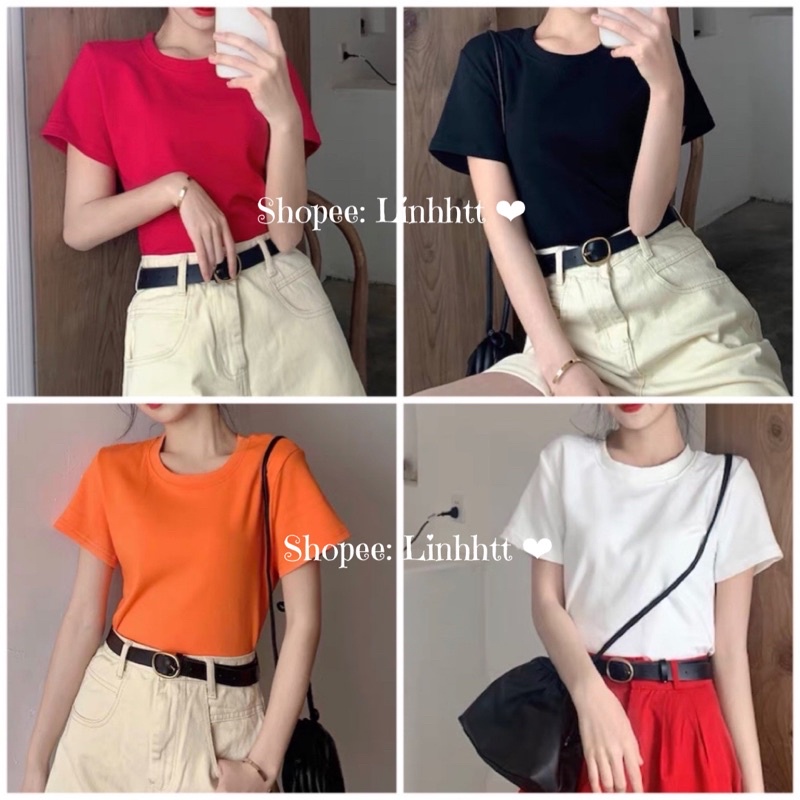 Áo thun trơn cotton basic cổ tròn Áo thun trơn form rộng